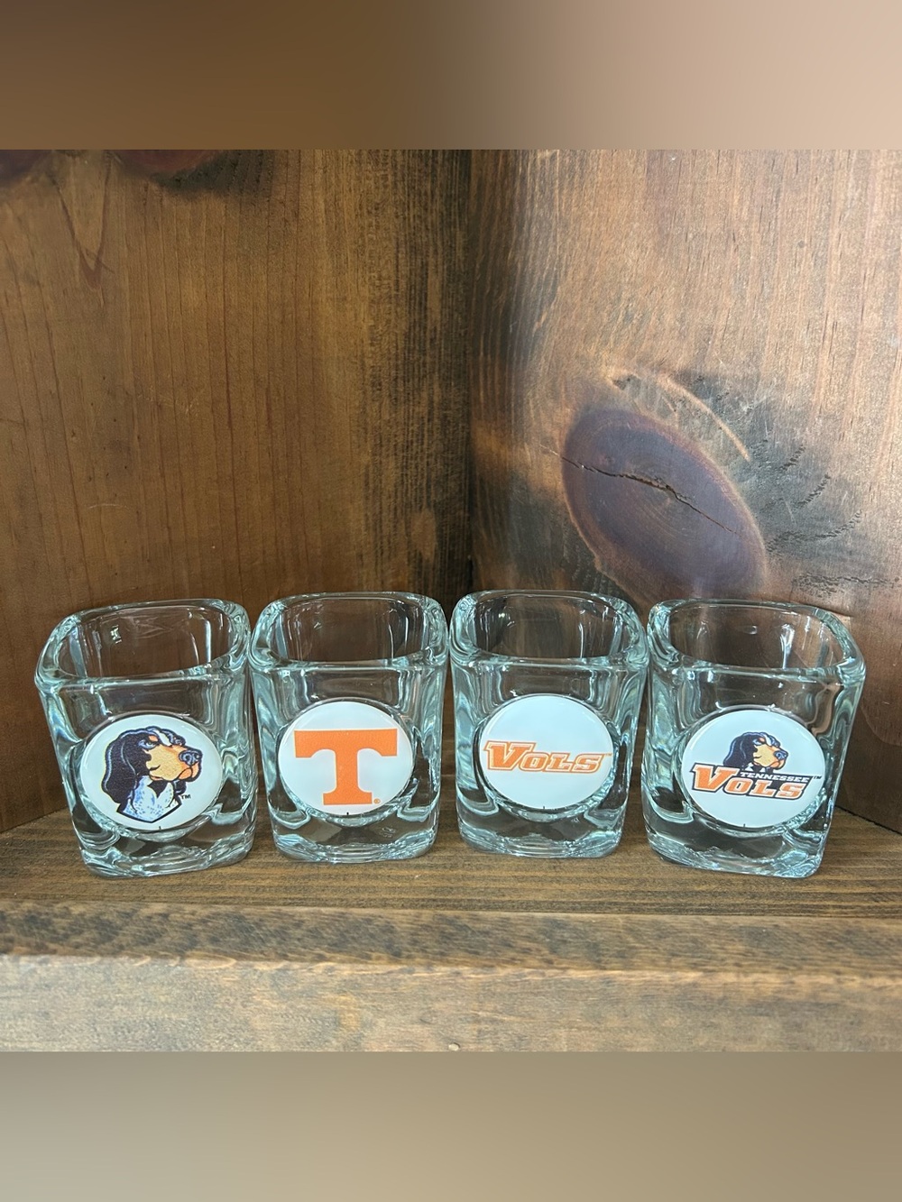 Tennessee Volunteers Square Shot Glasses 2oz Heavy Base Set of 4 Vols Smokey
